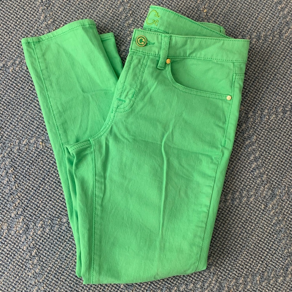 C. Wonder bright green skinny crop jeans, size 28